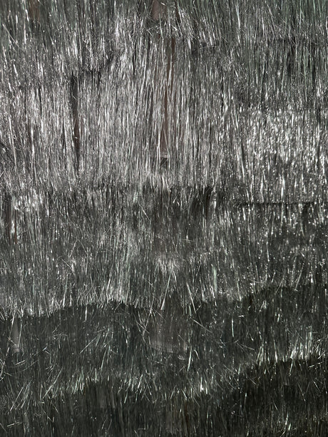 Silver Metallic Fringe Mesh Fabric