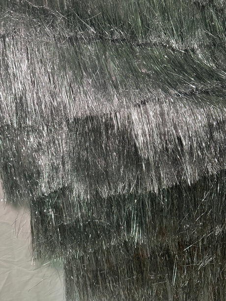 Silver Metallic Fringe Mesh Fabric