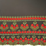 Hibiscus Double Border Embroidered Polyester Fabric - Floral Embroidery, Multi Color Border, 56" Width (1 Yard)