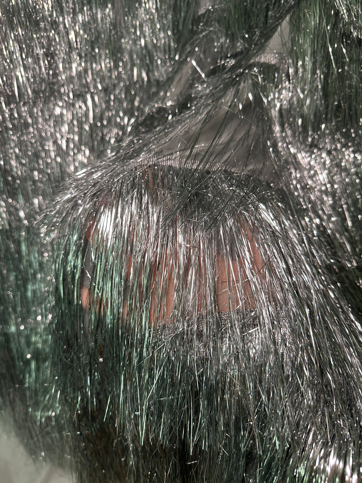 Silver Metallic Fringe Mesh Fabric