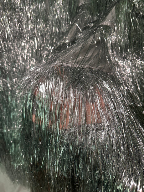 Silver Metallic Fringe Mesh Fabric
