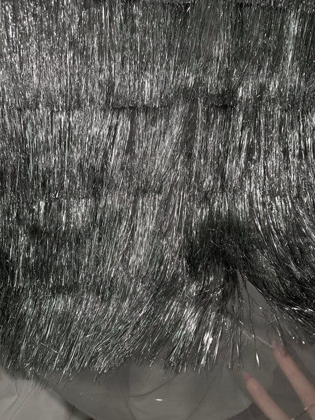 Silver Metallic Fringe Mesh Fabric