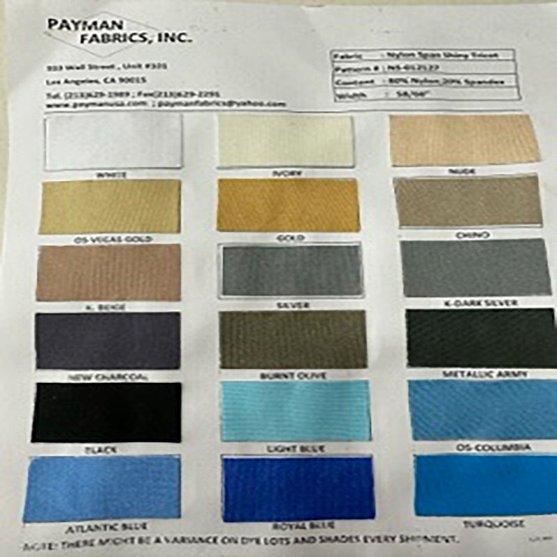 Nylon Spandex 4-Way Stretch Shiny Tricot Color Card