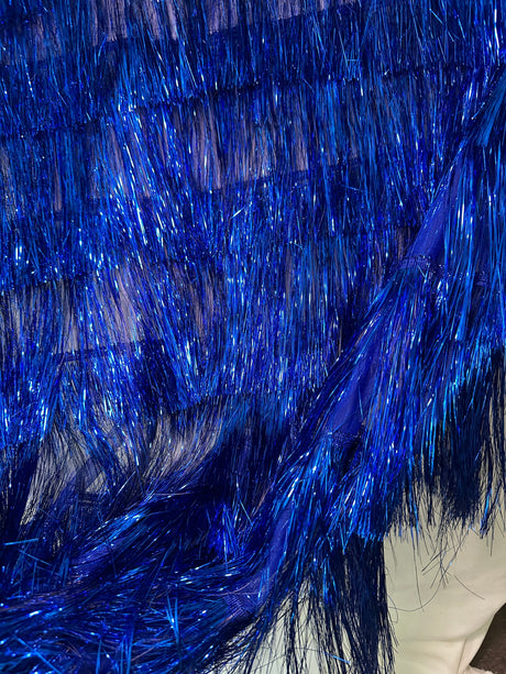 Metallic Fringe Mesh Fabric Royal Blue