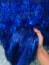 Metallic Fringe Mesh Fabric Royal Blue