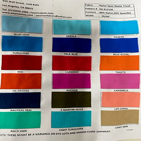Nylon Spandex Matte Tricot Color Card