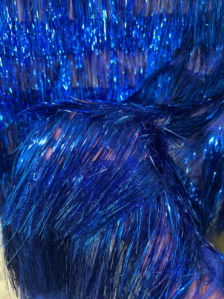 Metallic Fringe Mesh Fabric Royal Blue