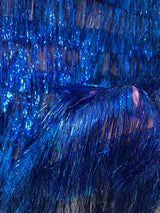 Metallic Fringe Mesh Fabric Royal Blue
