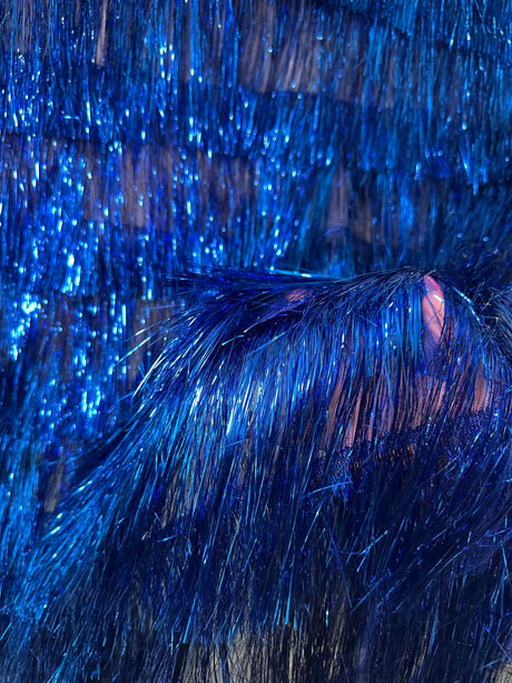 Metallic Fringe Mesh Fabric Royal Blue