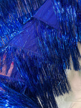 Metallic Fringe Mesh Fabric Royal Blue
