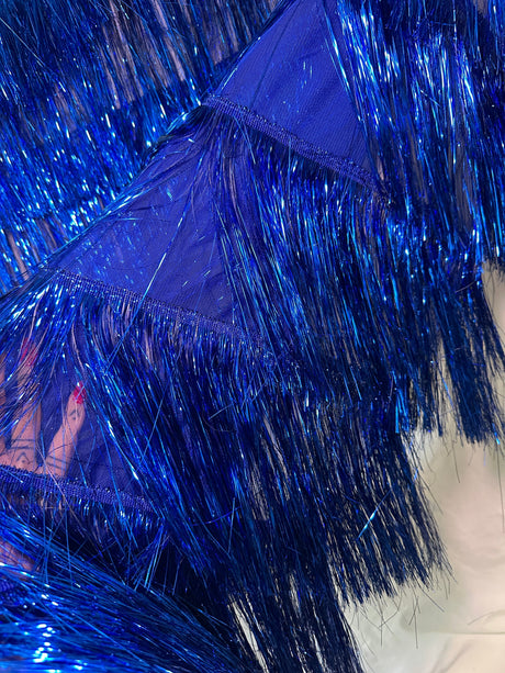 Metallic Fringe Mesh Fabric Royal Blue