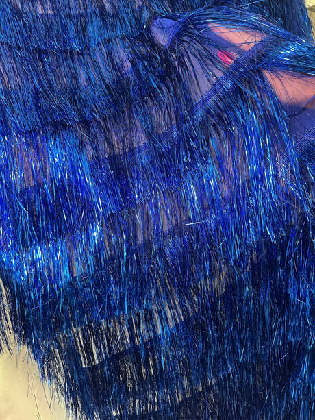 Metallic Fringe Mesh Fabric Royal Blue