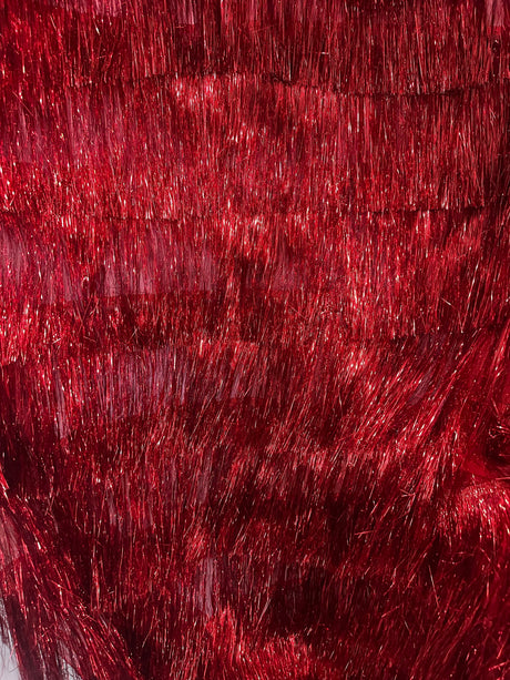 Red Fringe Metallic Mesh Fabric