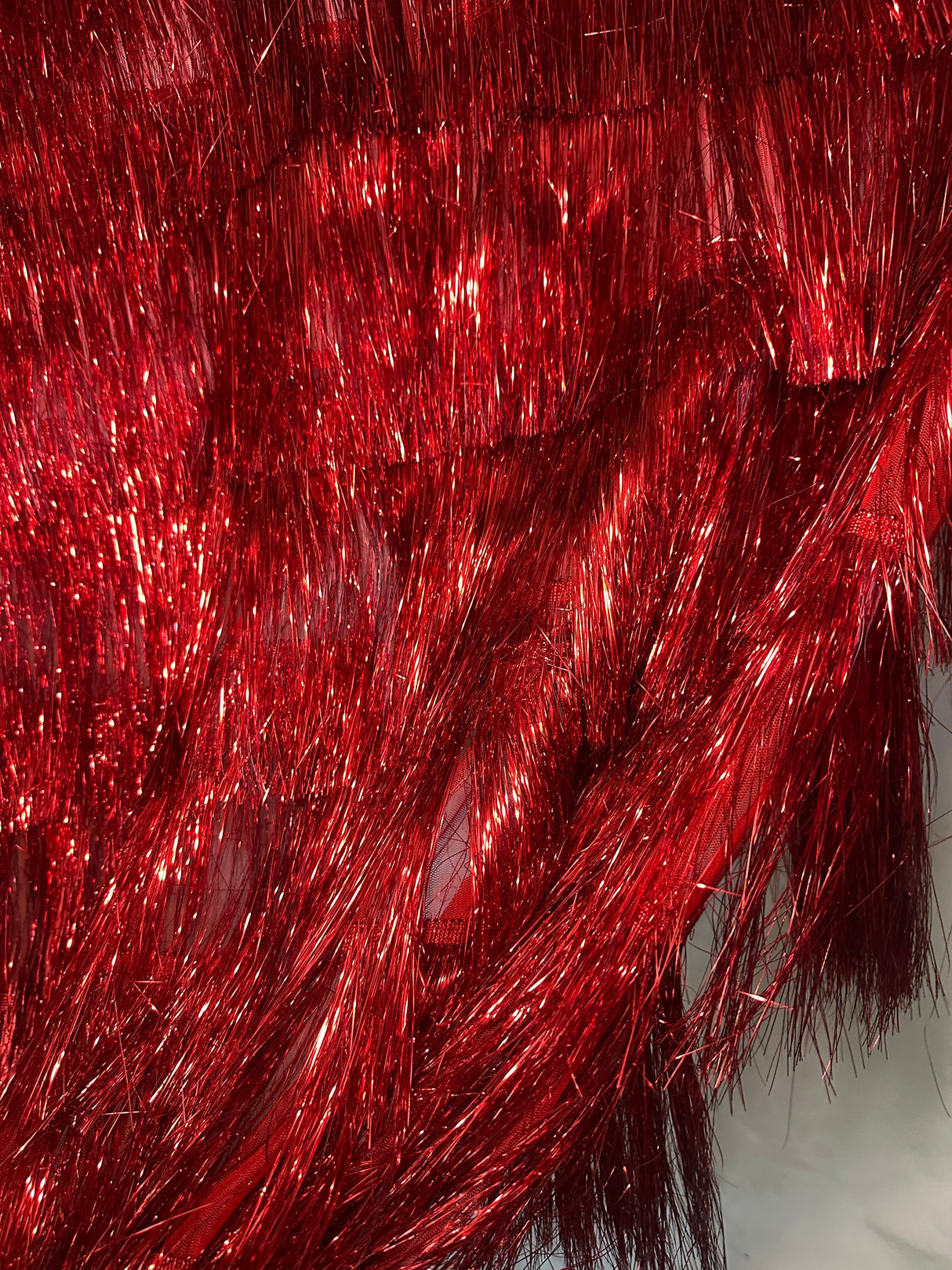 Red Fringe Metallic Mesh Fabric