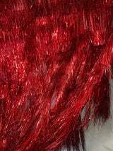 Red Fringe Metallic Mesh Fabric