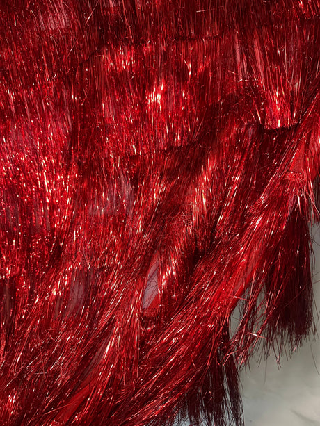 Red Fringe Metallic Mesh Fabric