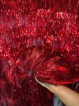 Red Fringe Metallic Mesh Fabric