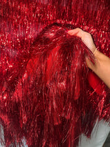 Red Fringe Metallic Mesh Fabric