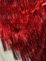 Red Fringe Metallic Mesh Fabric