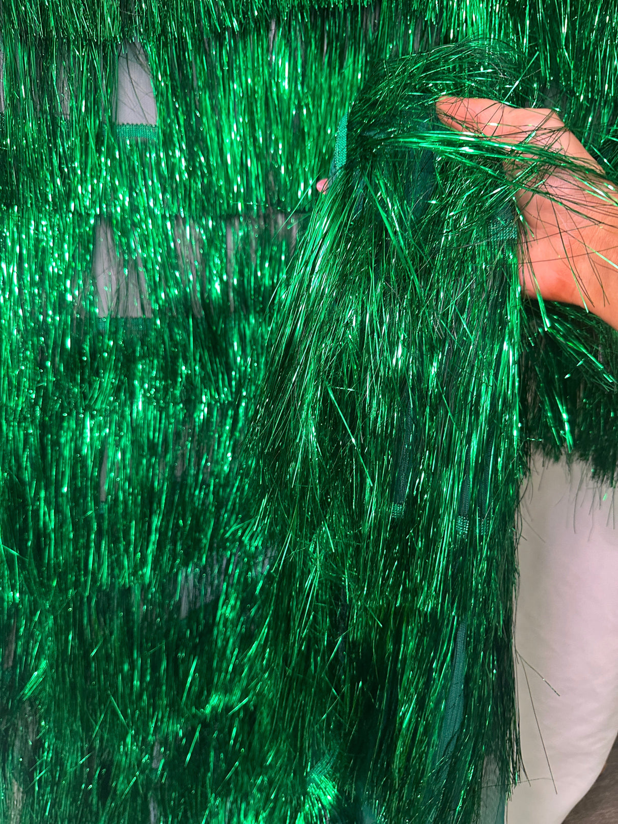 Metallic Fringe Mesh Base Fabric Kelly Green