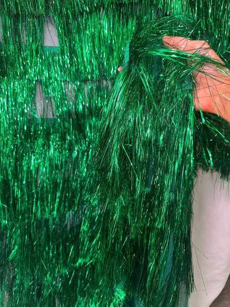 Metallic Fringe Mesh Base Fabric Kelly Green