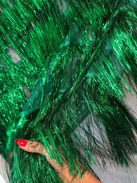 Metallic Fringe Mesh Base Fabric Kelly Green