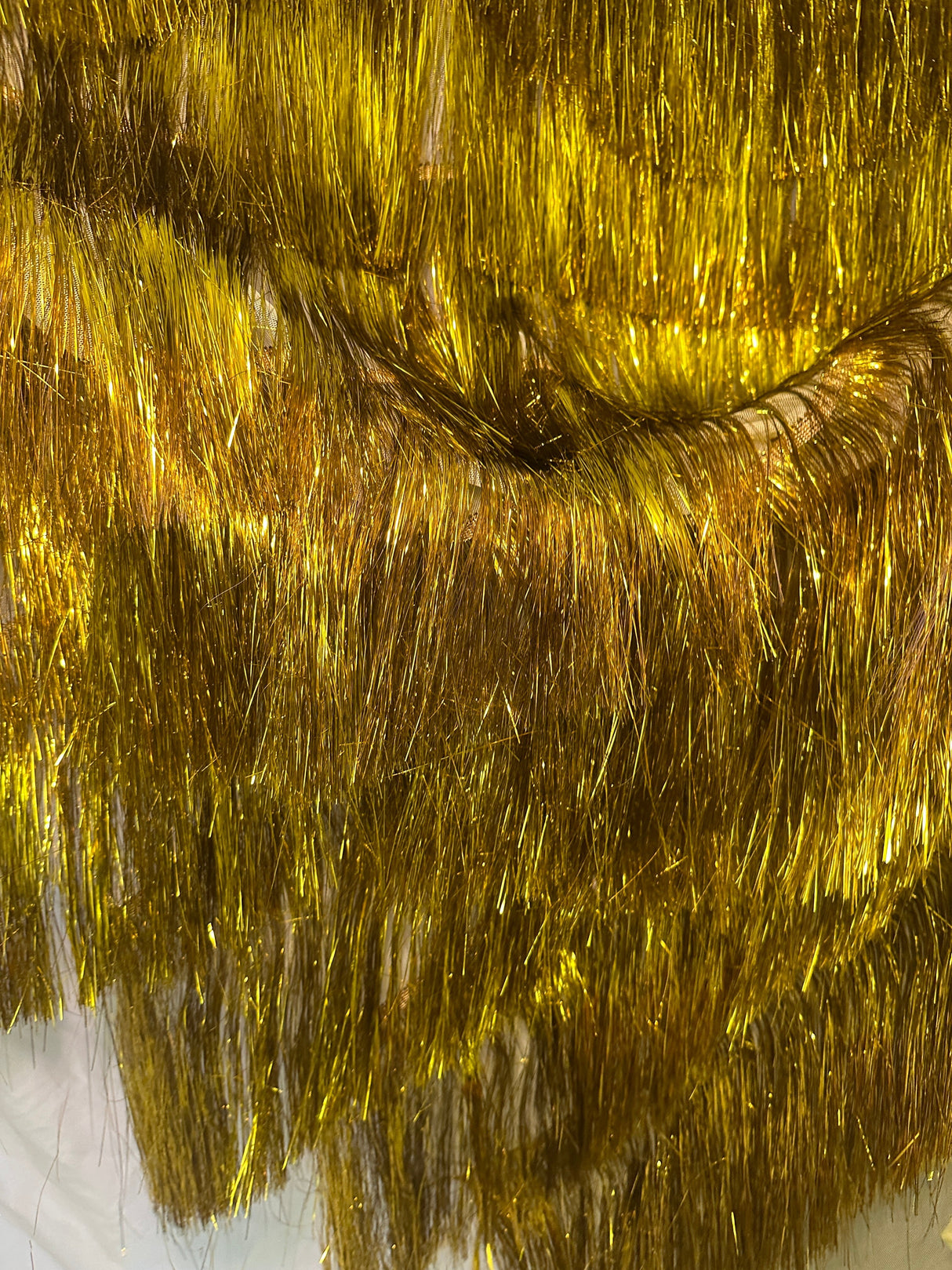 Metallic Fringe Mesh Fabric Yellow Gold