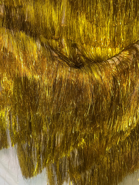 Metallic Fringe Mesh Fabric Yellow Gold