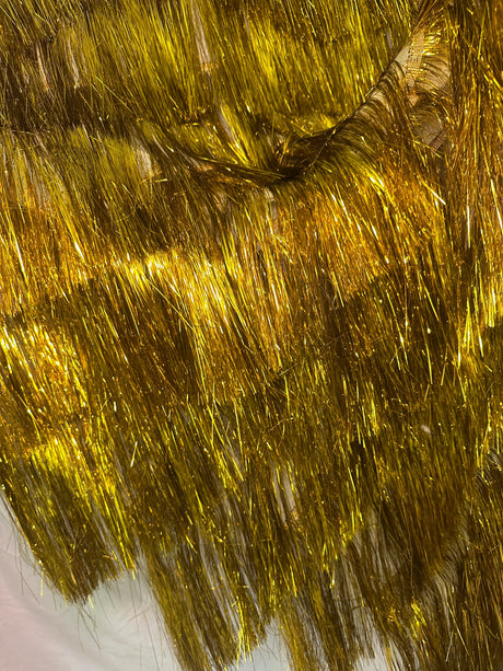Metallic Fringe Mesh Fabric Yellow Gold