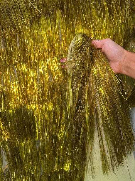 Metallic Fringe Mesh Fabric Yellow Gold