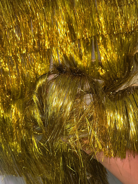Metallic Fringe Mesh Fabric Yellow Gold