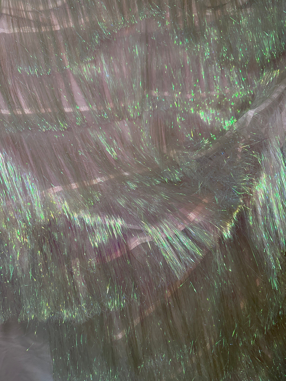 White Iridescent Fringe Metallic Mesh