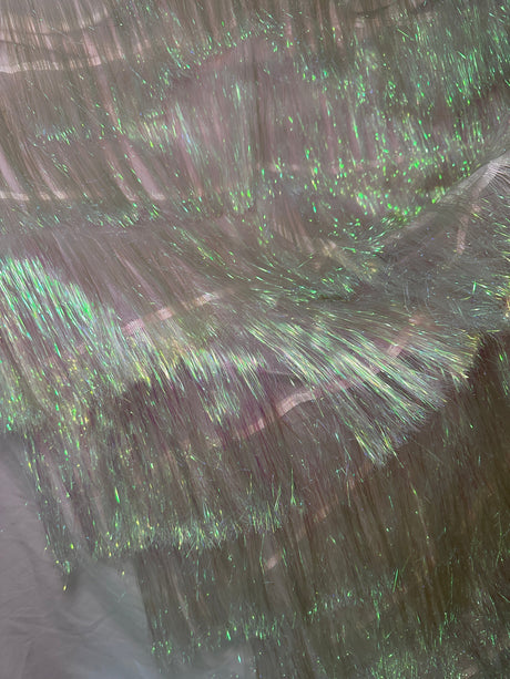 White Iridescent Fringe Metallic Mesh