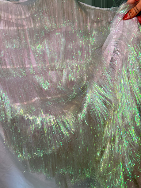 White Iridescent Fringe Metallic Mesh
