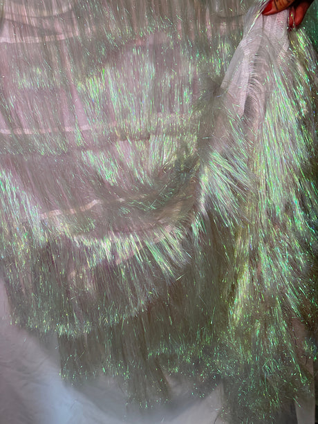 White Iridescent Fringe Metallic Mesh