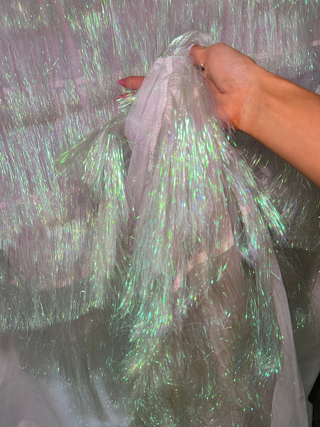 White Iridescent Fringe Metallic Mesh