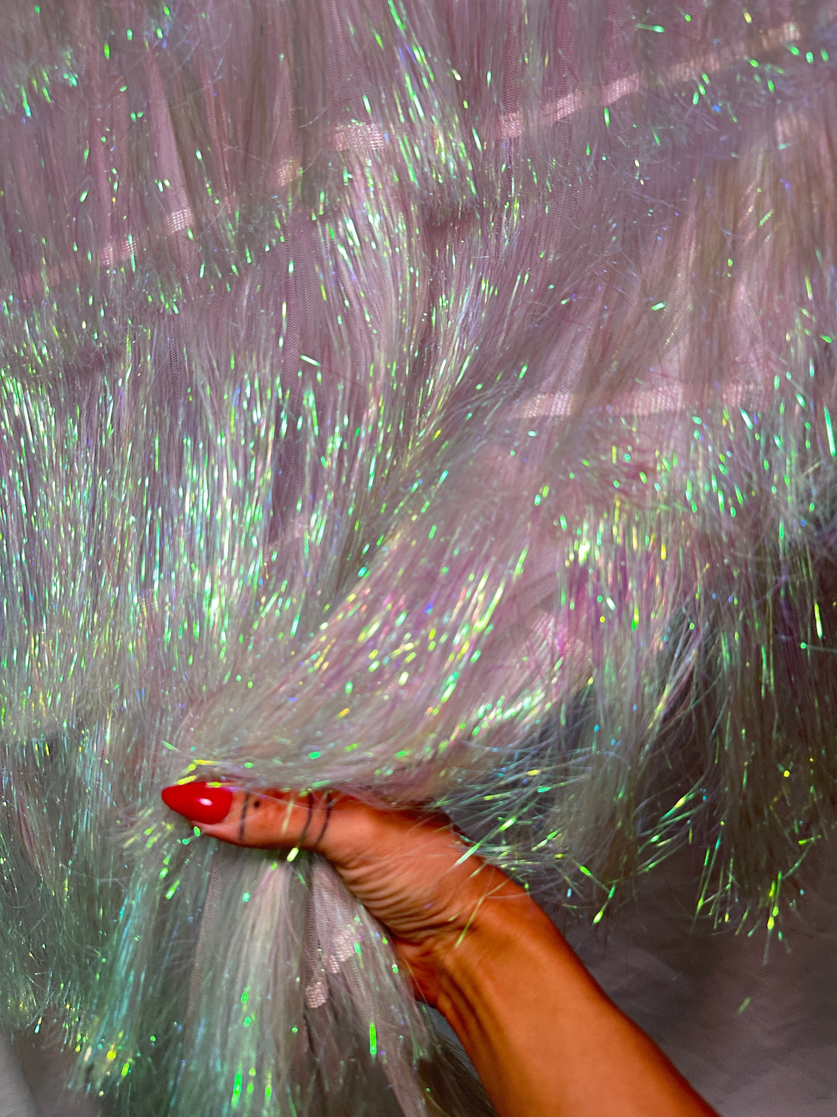 White Iridescent Fringe Metallic Mesh