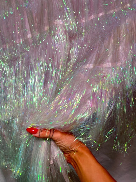 White Iridescent Fringe Metallic Mesh