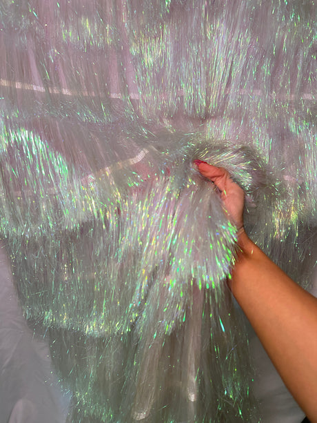 White Iridescent Fringe Metallic Mesh