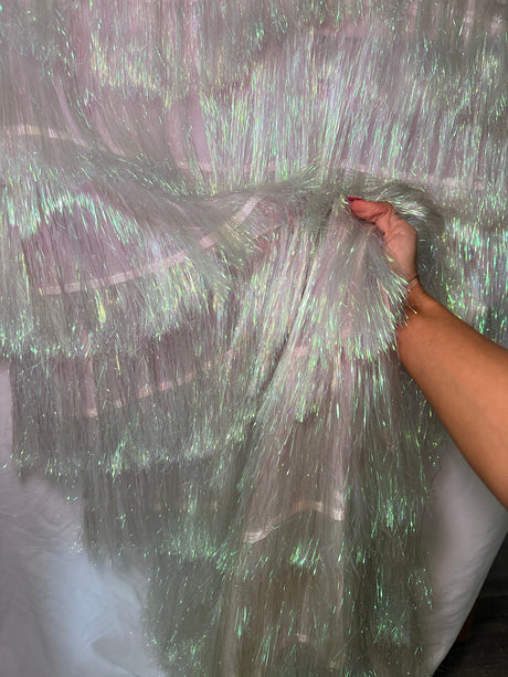 White Iridescent Fringe Metallic Mesh