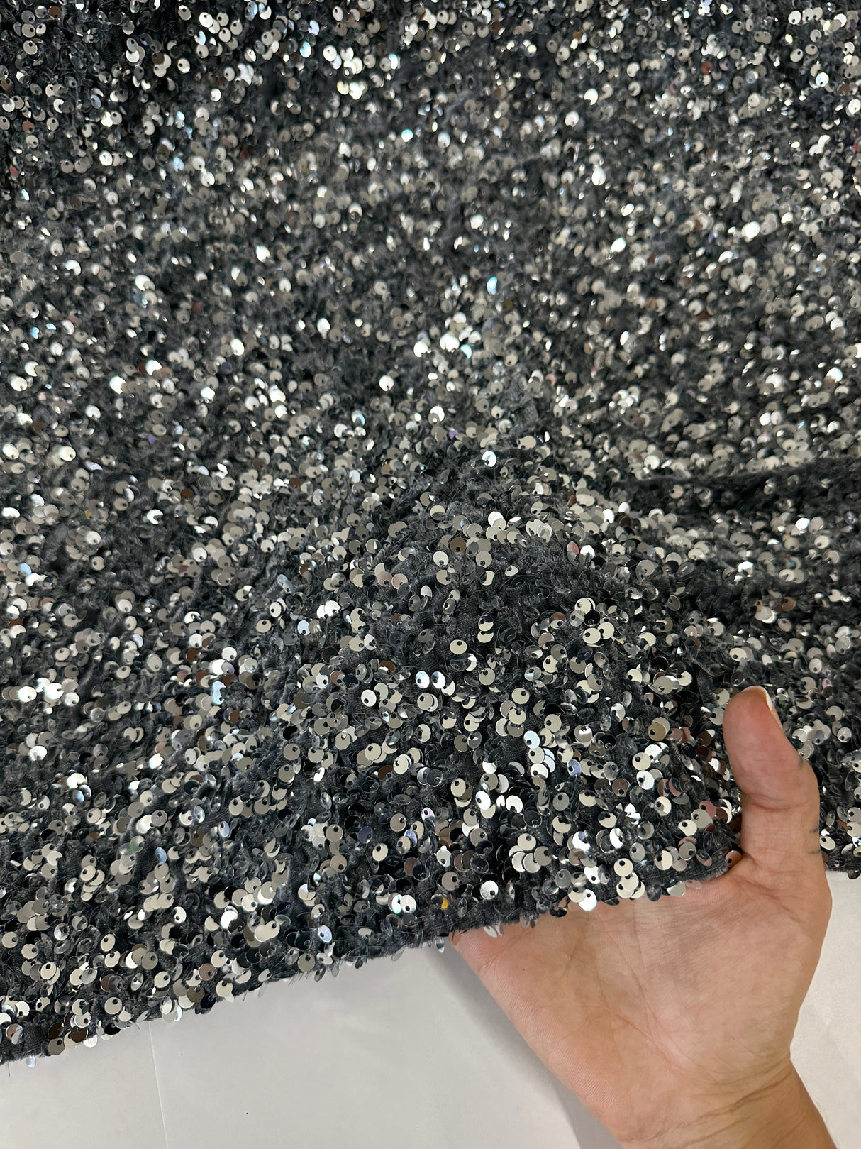 Sequin on Velvet Silver Gray