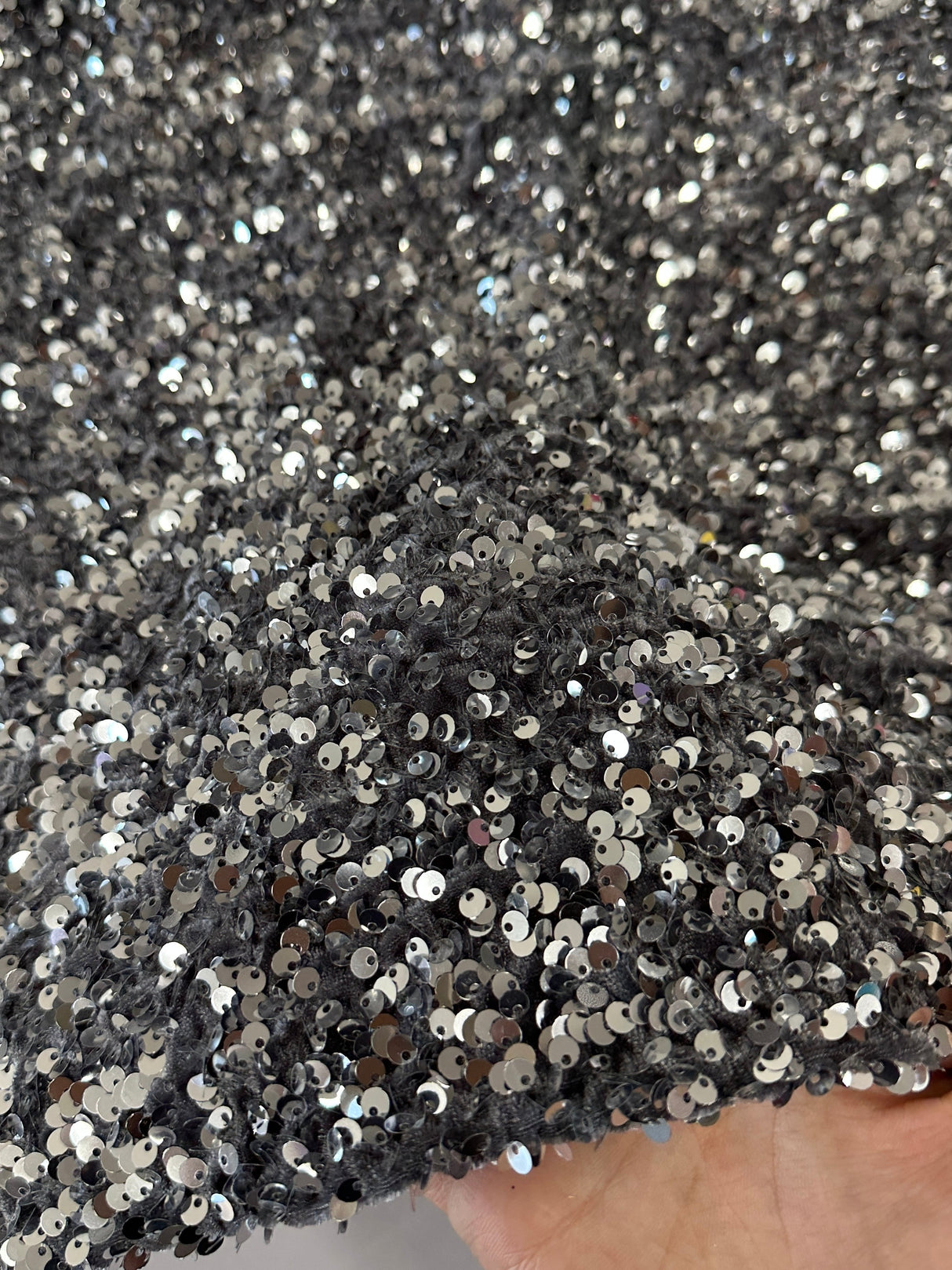 Sequin on Velvet Silver Gray