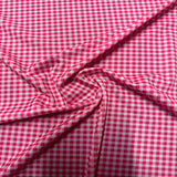 Poly Spandex Mini Barbie Plaid Fabric 60" White Hot Pink