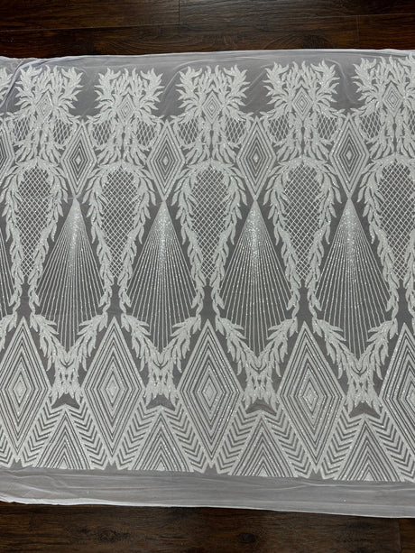 Stretch Sequin Mesh White