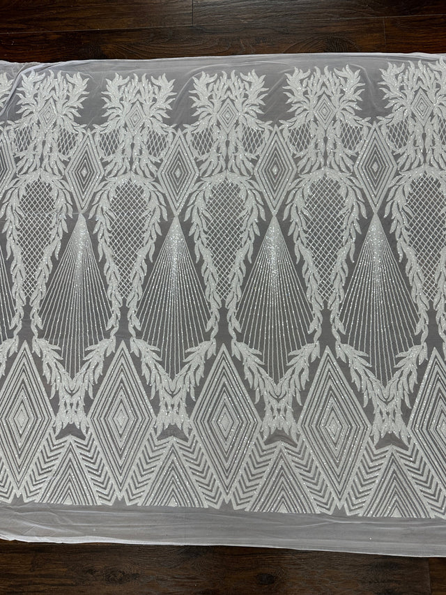 Stretch Sequin Mesh White