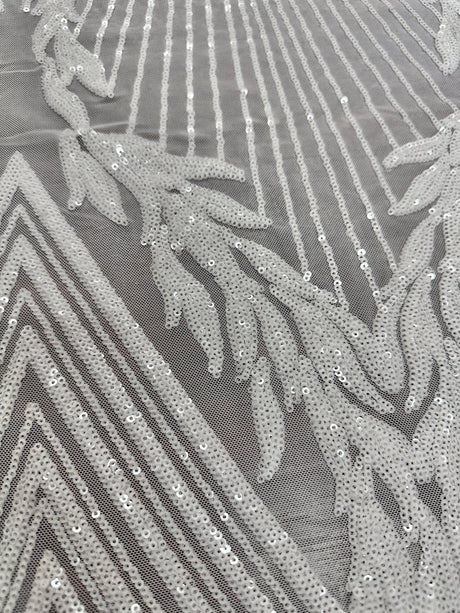 Stretch Sequin Mesh White