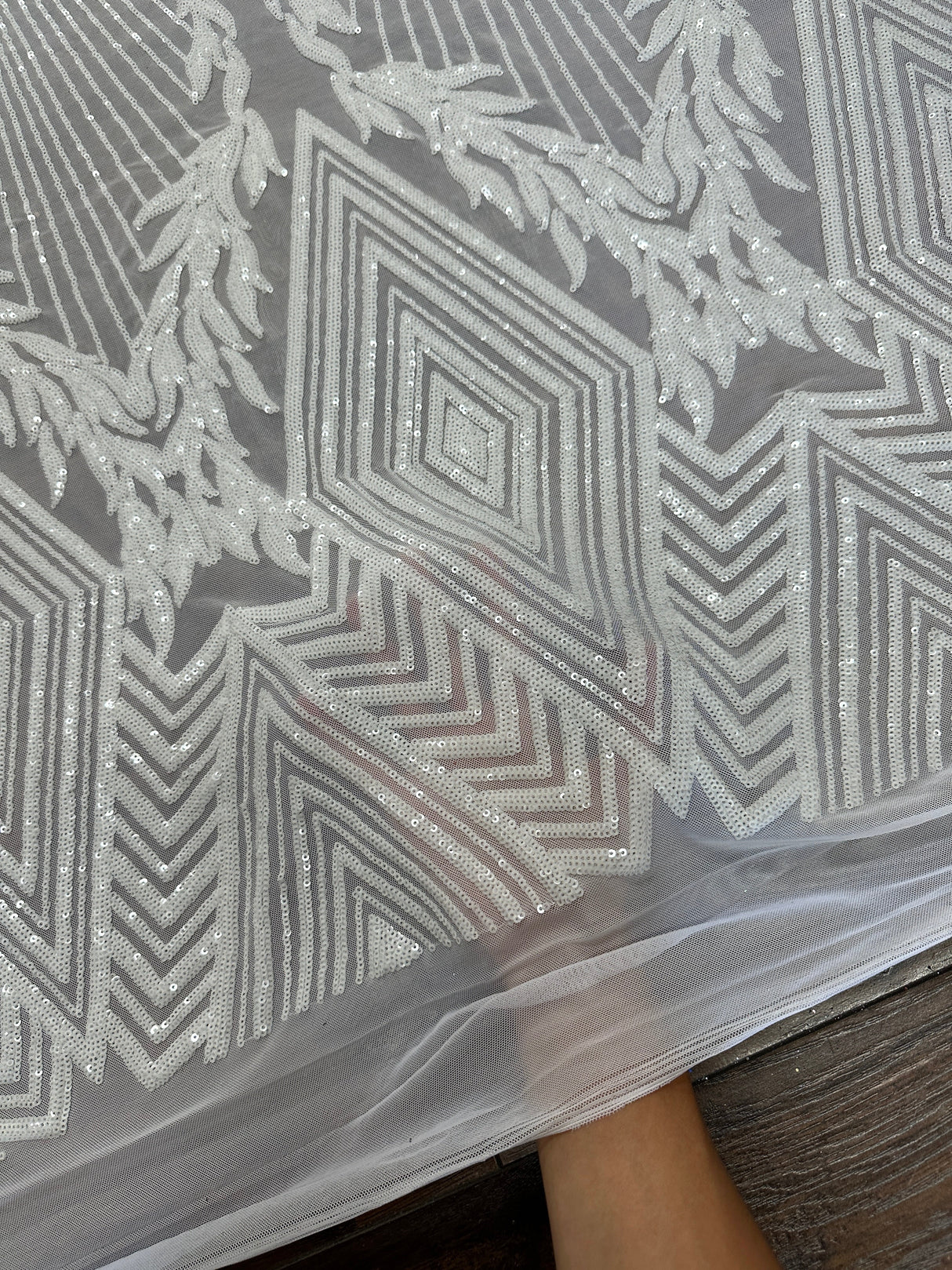 Stretch Sequin Mesh White