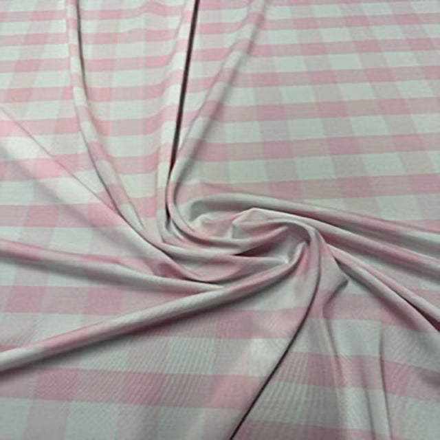 Polyester Spandex Gingham Plaid Fabric Baby Pink 60"
