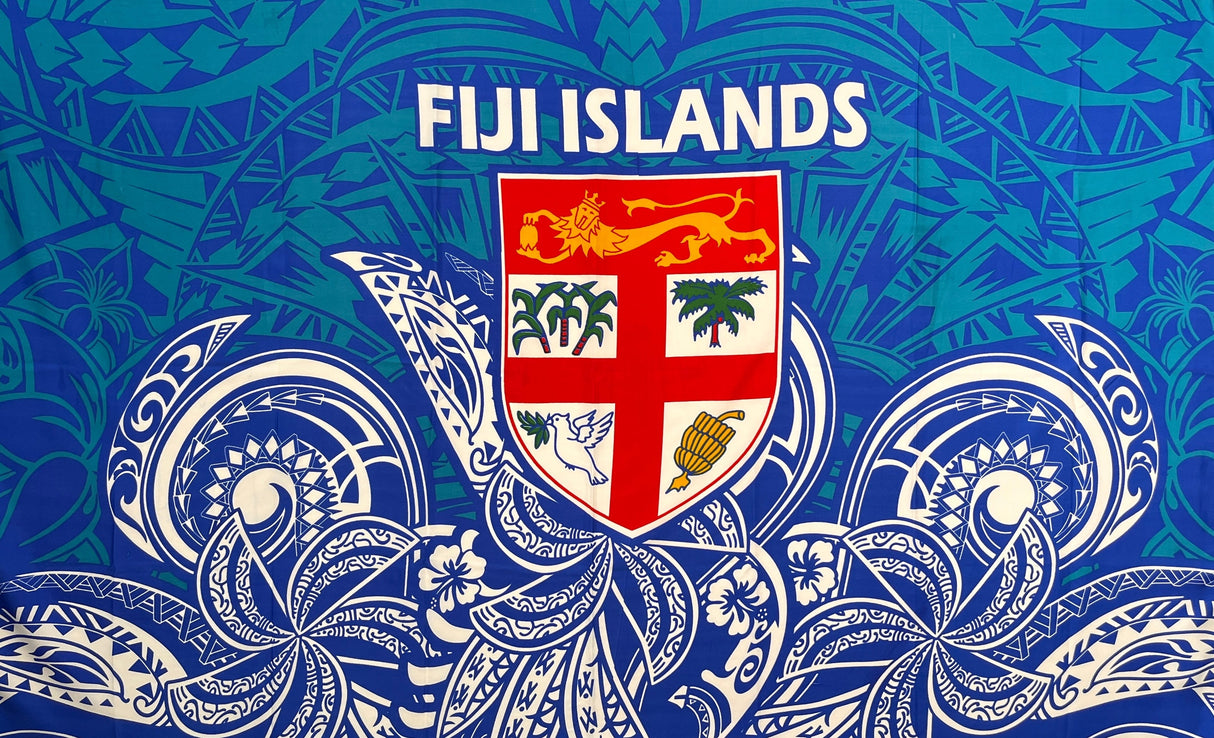 Fiji Islands Seal Polyester Fabric - Vibrant Tattoo Shield Print, 72" L x 45" W (1 Piece)