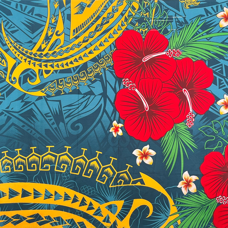 Fiji Hibiscus Cluster Polyester Fabric - Vibrant Floral Print, 72" L X 45" W (1 Piece/Sarong)